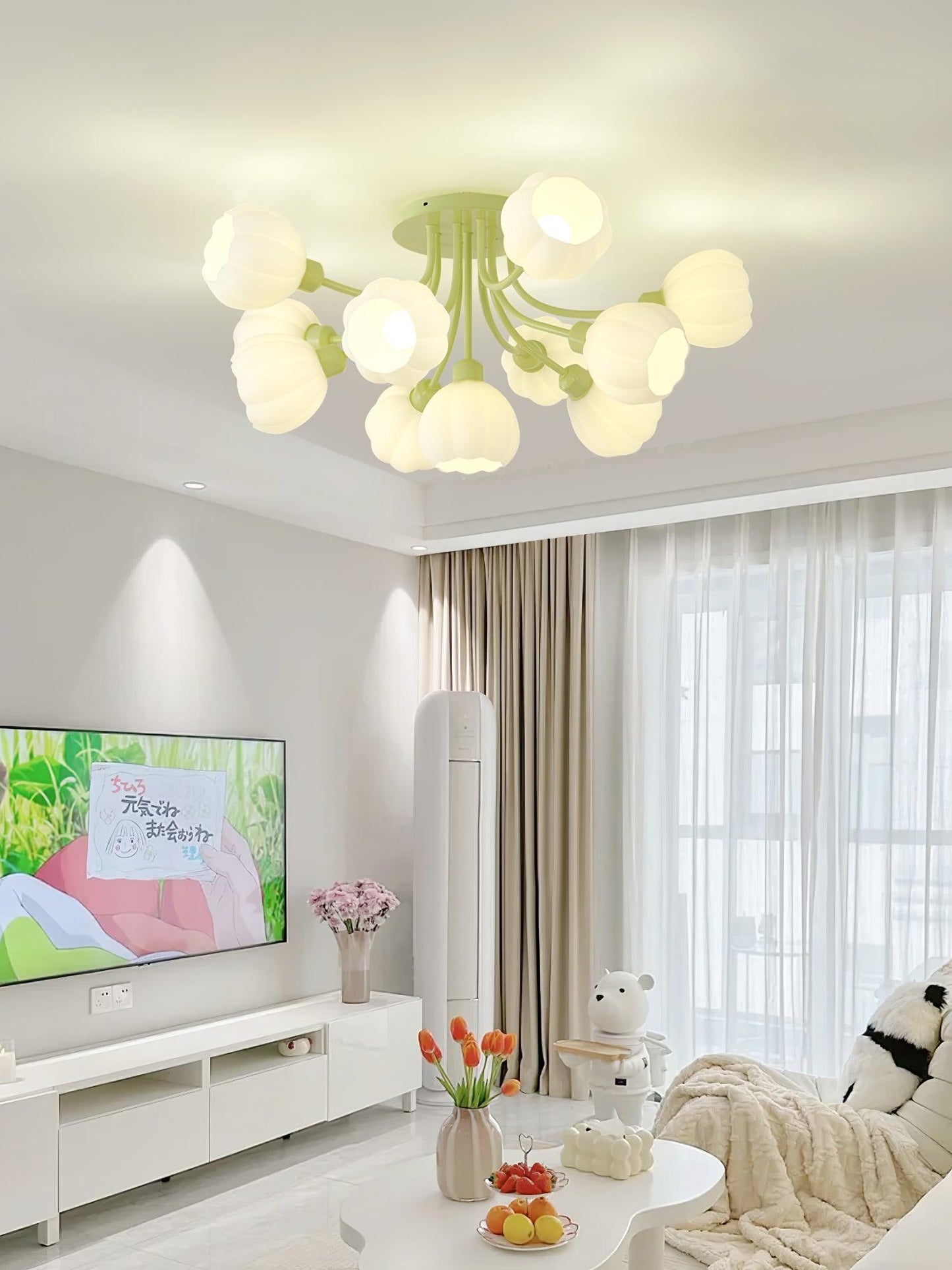 Pumpkin Matcha Ceiling Lamp | Glass Shade & Metal Finish | 7, 11, or 13 Heads