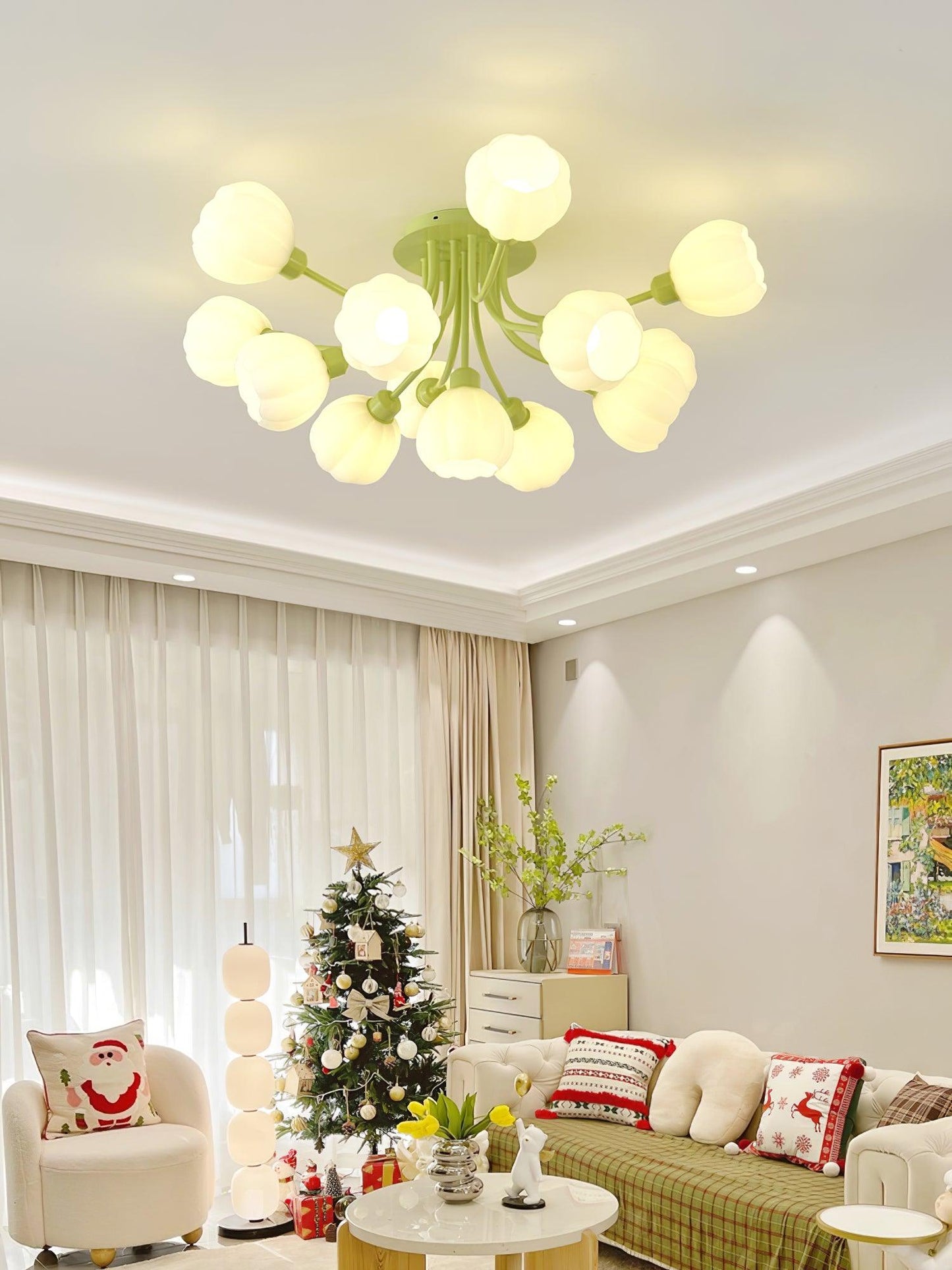 Pumpkin Matcha Ceiling Lamp | Glass Shade & Metal Finish | 7, 11, or 13 Heads