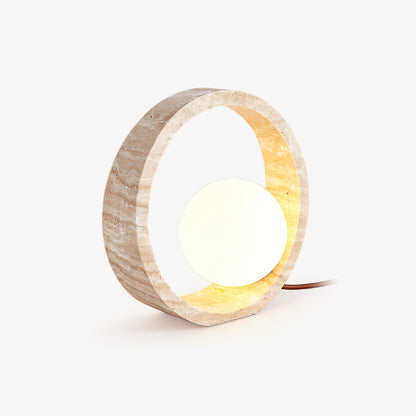 Q Circle Table Lamp | Yellow Travertine & Glass | 25cm Diameter