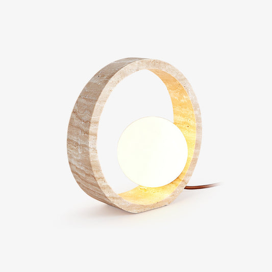 Q Circle Table Lamp | Yellow Travertine & Glass | 25cm Diameter