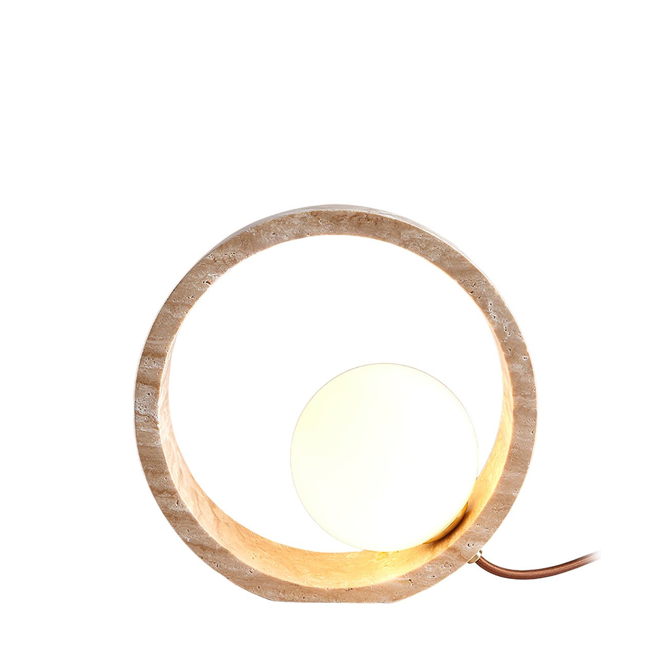 Q Circle Table Lamp | Yellow Travertine & Glass | 25cm Diameter
