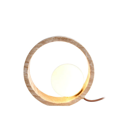 Q Circle Table Lamp | Yellow Travertine & Glass | 25cm Diameter