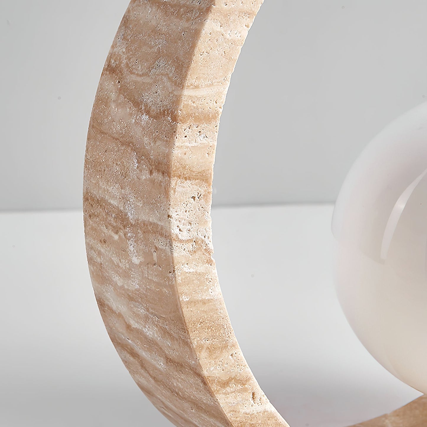 Q Circle Table Lamp | Yellow Travertine & Glass | 25cm Diameter