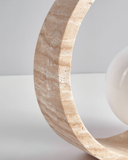 Q Circle Table Lamp | Yellow Travertine & Glass | 25cm Diameter