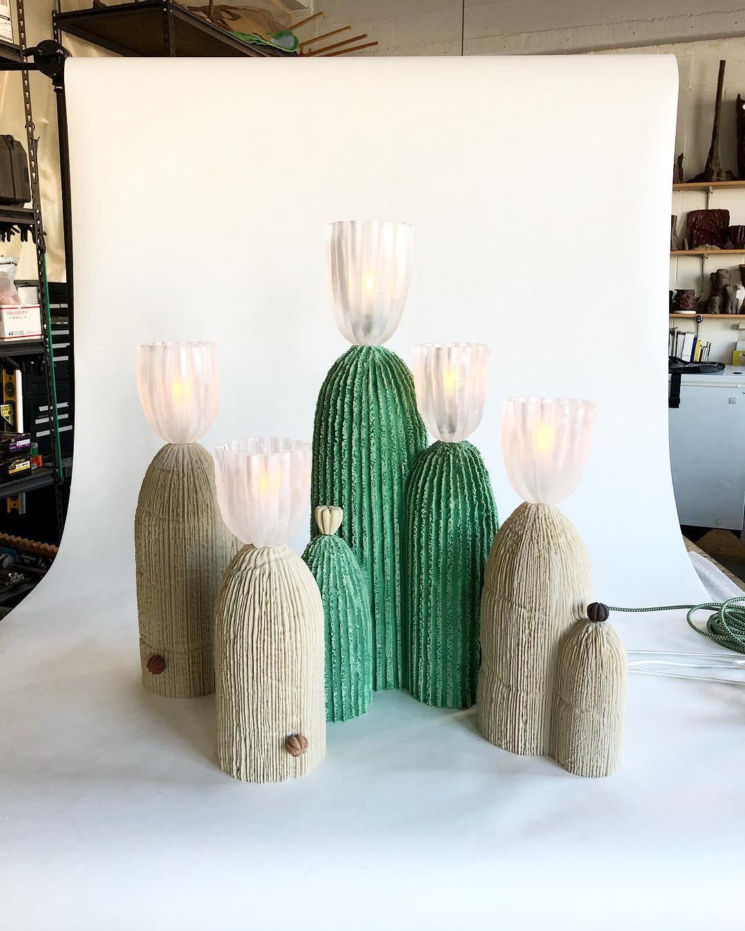 Cactus Table Lamp | Resin & Glass | White & Yellow