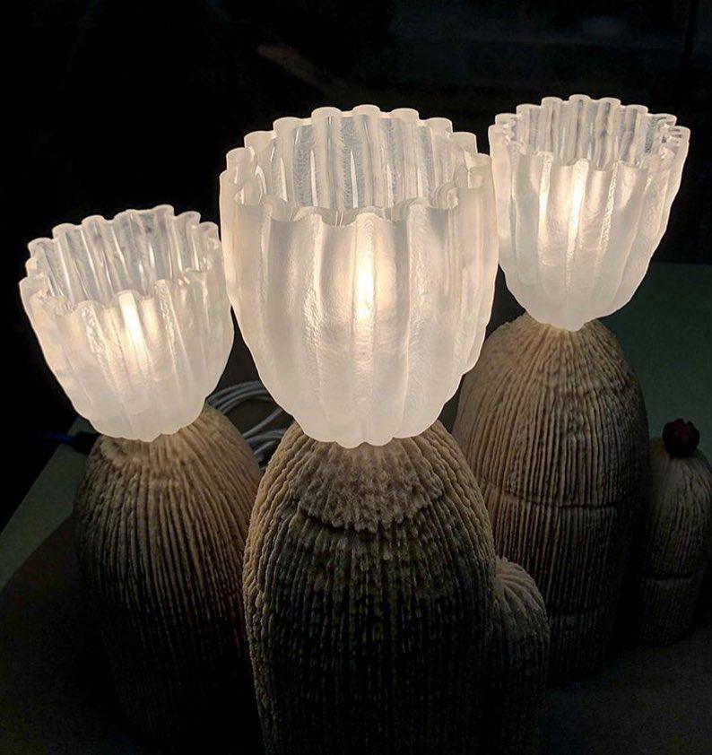 Cactus Table Lamp | Resin & Glass | White & Yellow