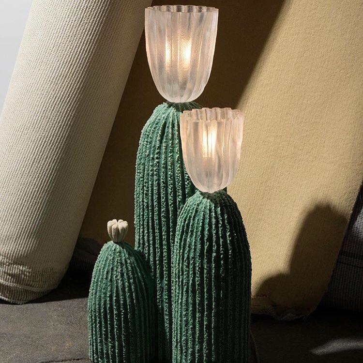 Cactus Table Lamp | Resin & Glass | White & Yellow