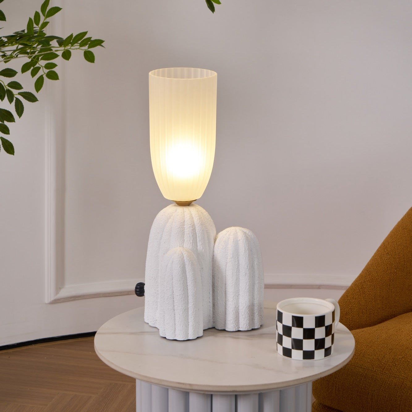 Cactus Table Lamp | Resin & Glass | White & Yellow
