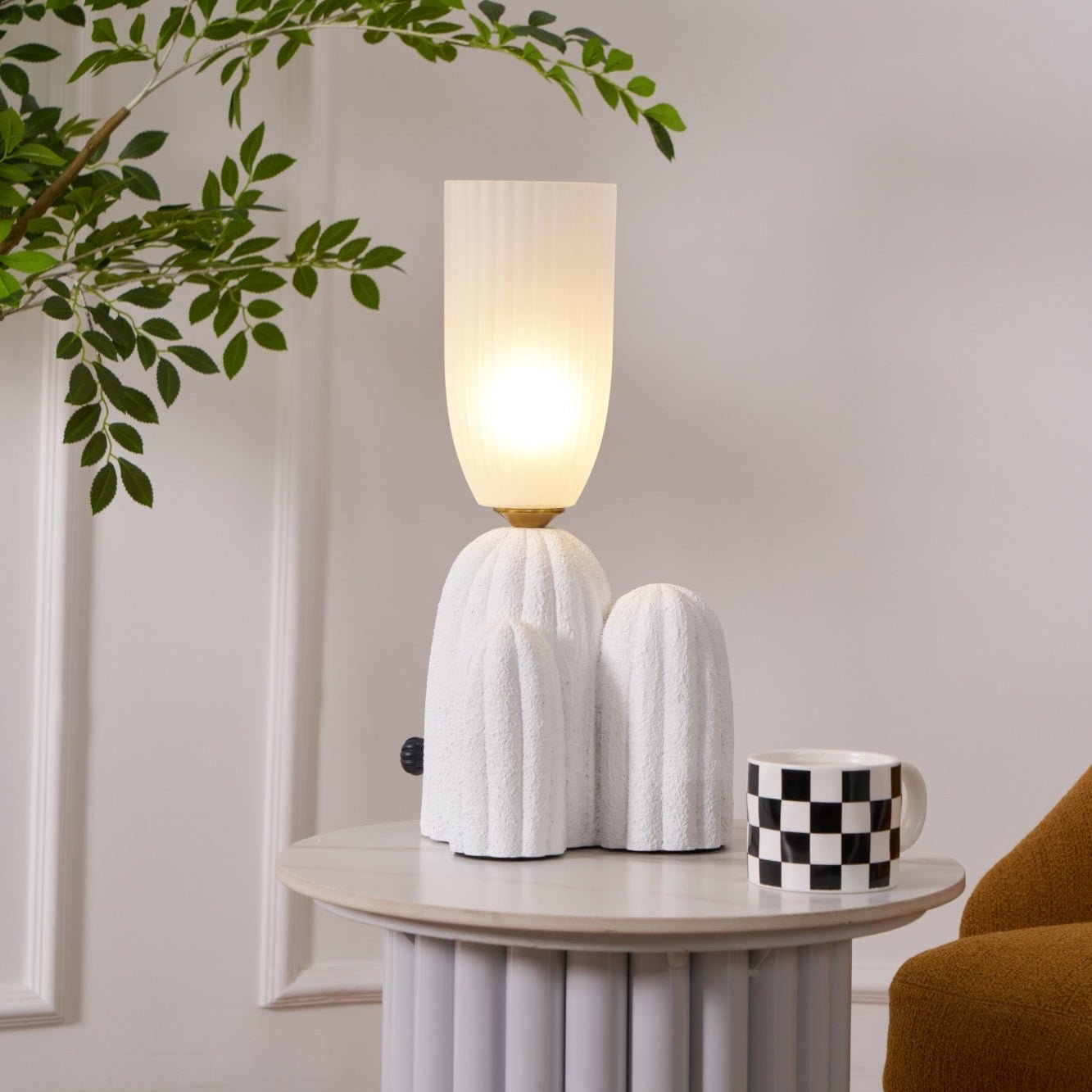 Cactus Table Lamp | Resin & Glass | White & Yellow