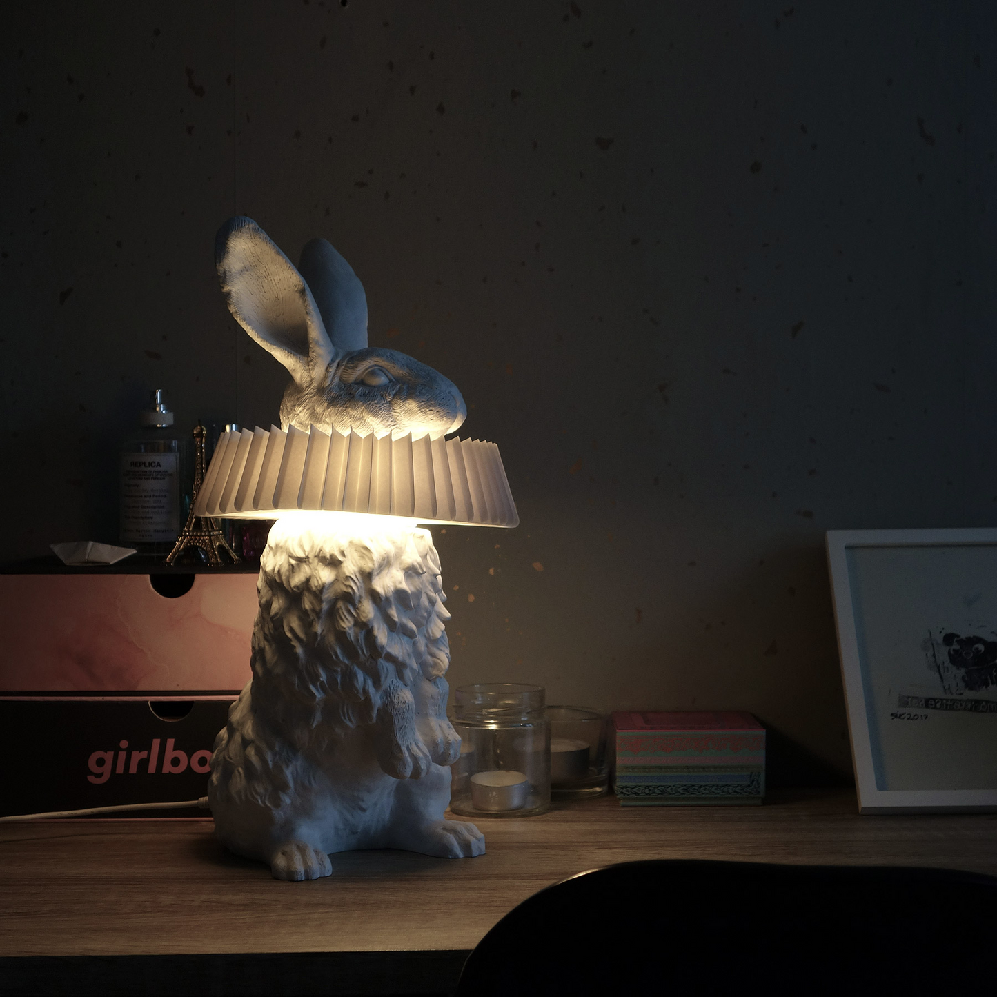 Rabbit Table Lamp | White Resin & Acrylic | Integrated LED