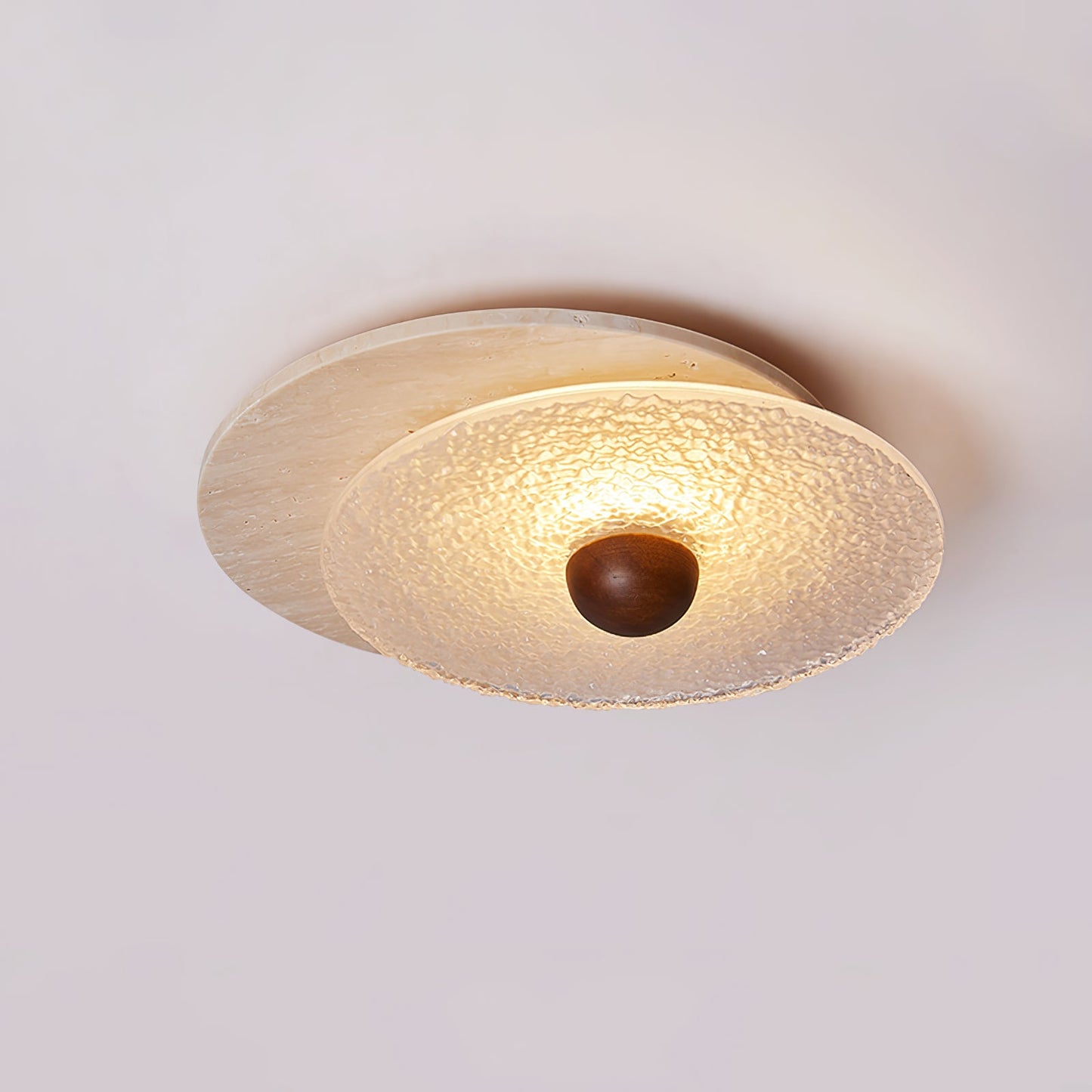 Radiant Disc Ceiling Lamp | Yellow Travertine & Glass | 33cm x 32cm