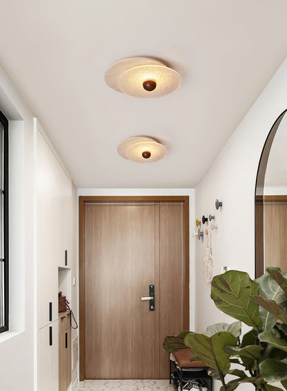 Radiant Disc Ceiling Lamp | Yellow Travertine & Glass | 33cm x 32cm
