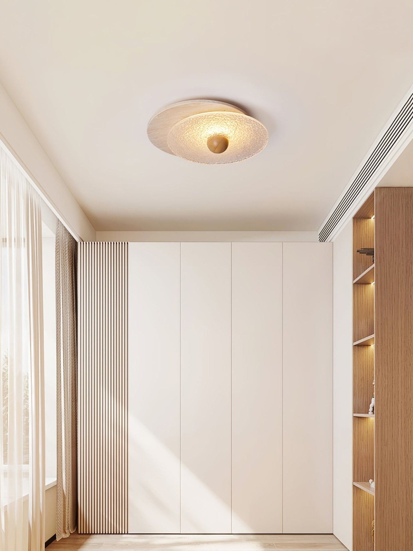 Radiant Disc Ceiling Lamp | Yellow Travertine & Glass | 33cm x 32cm