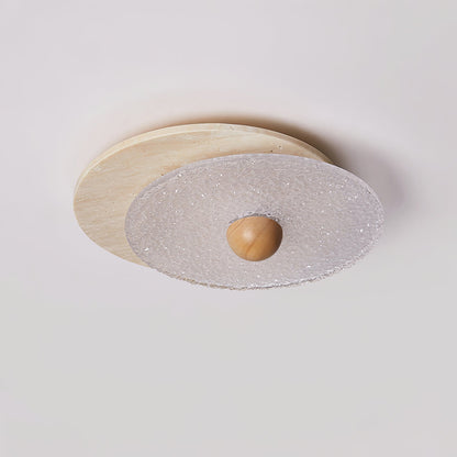 Radiant Disc Ceiling Lamp | Yellow Travertine & Glass | 33cm x 32cm