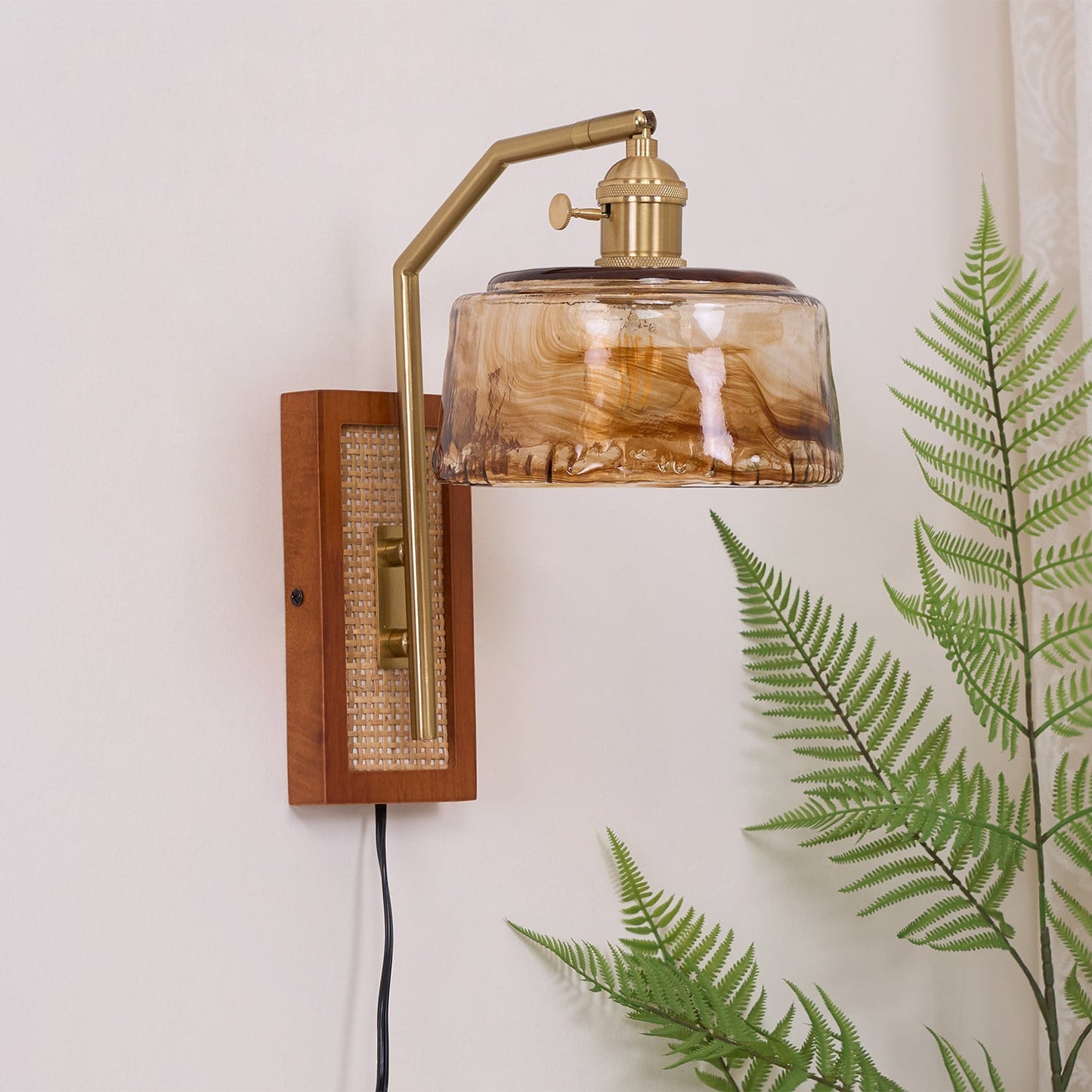 Rafi Wall Lamp Set | Bamboo, Glass & Brass | Green & Cognac