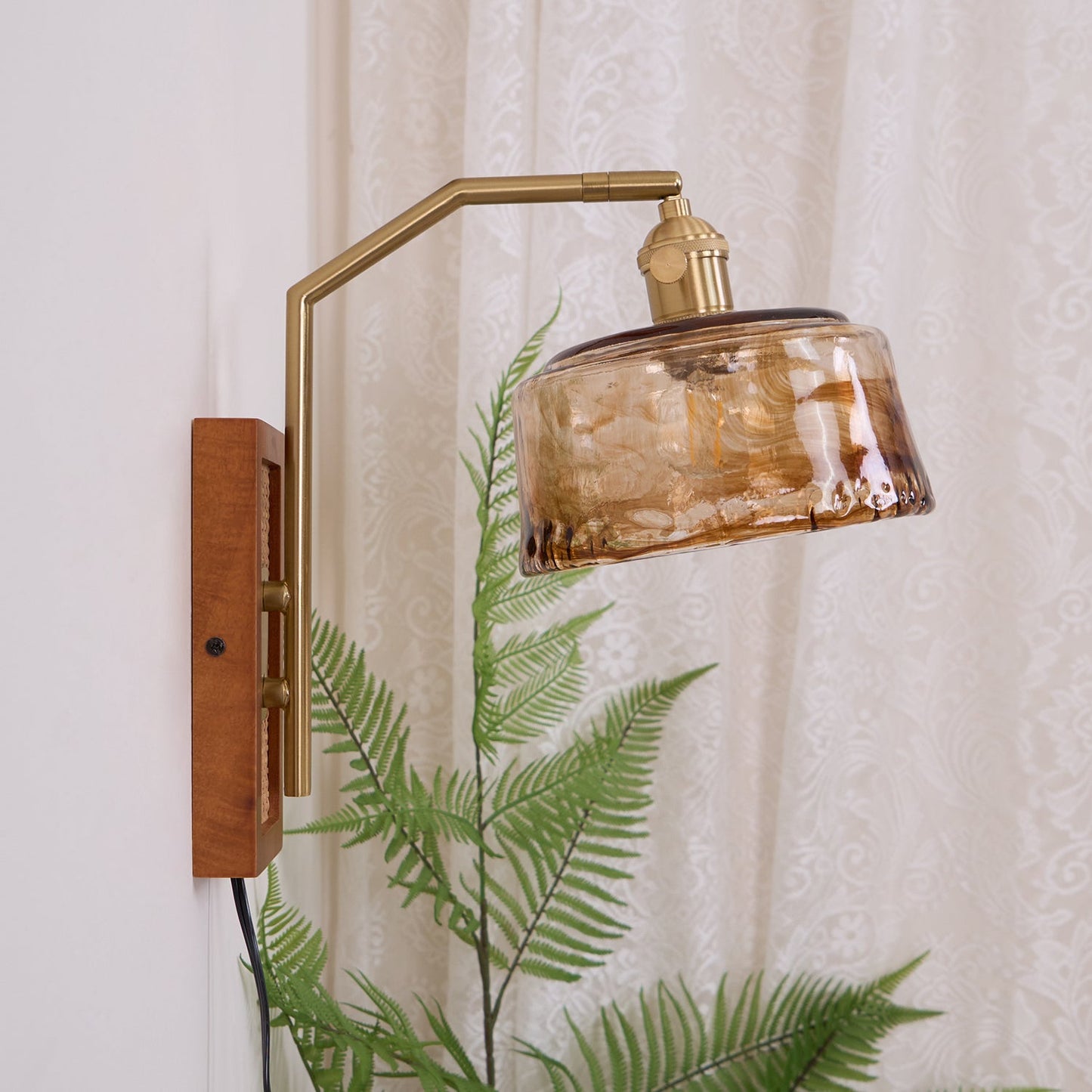 Rafi Wall Lamp Set | Bamboo, Glass & Brass | Green & Cognac
