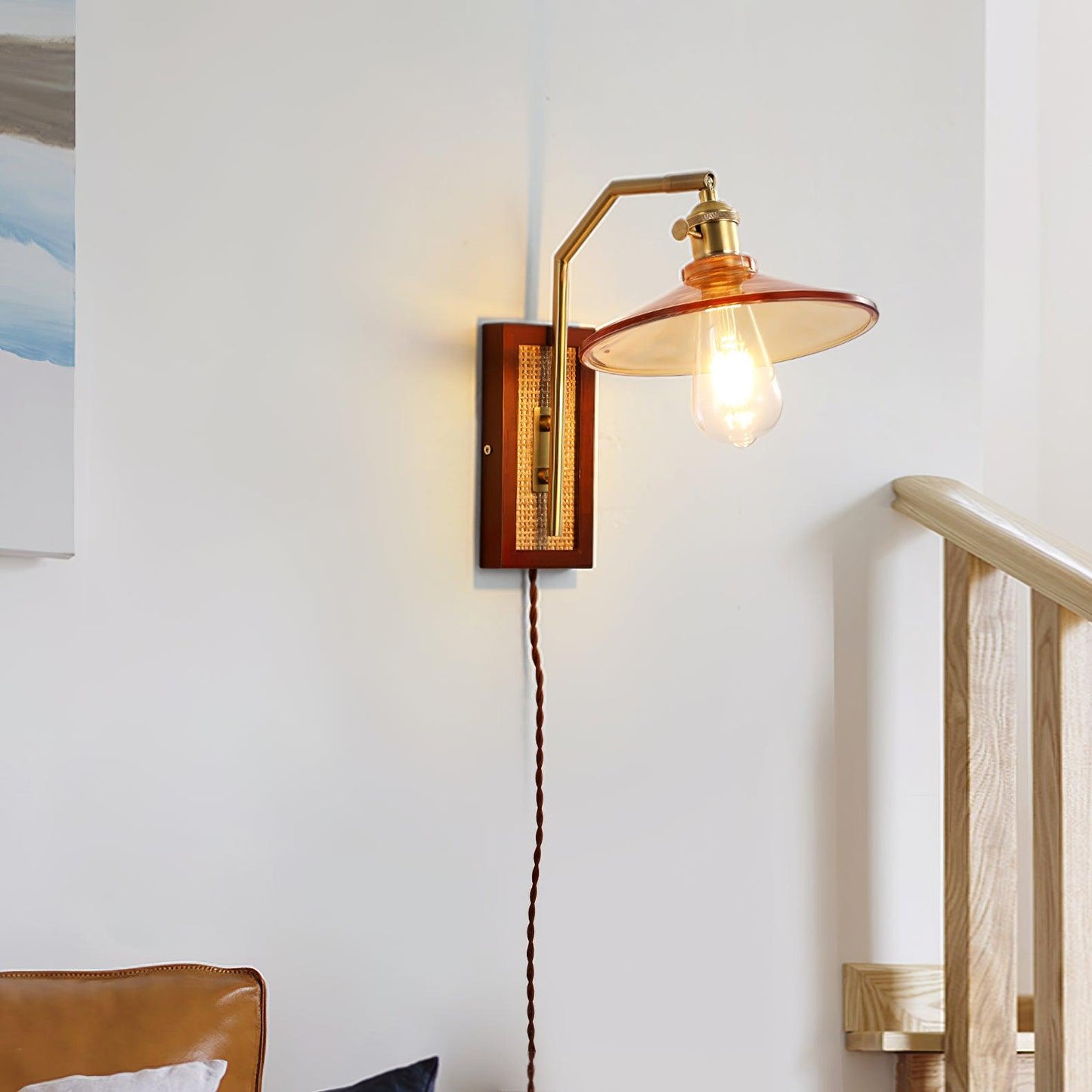 Rafi Wall Lamp Set | Bamboo, Glass & Brass | Green & Cognac