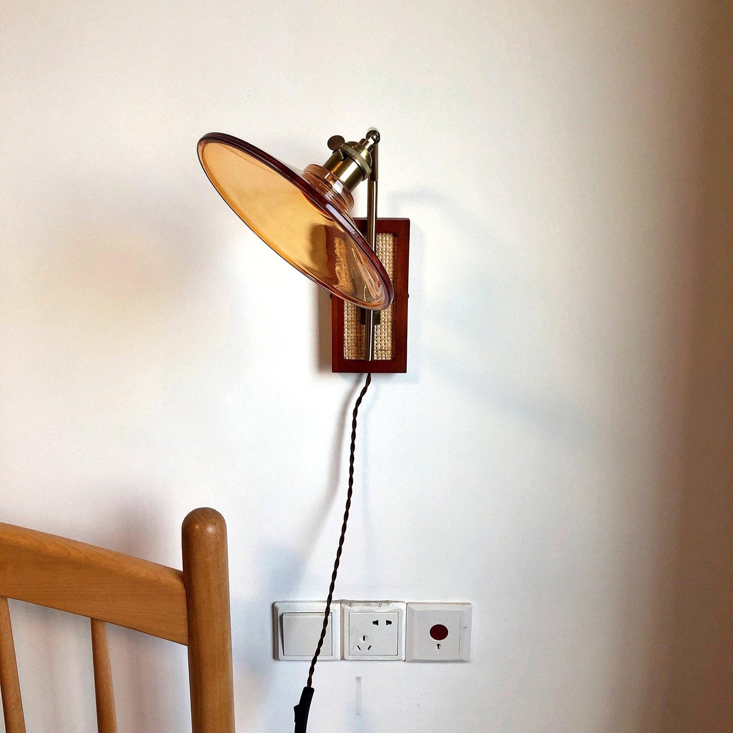 Rafi Wall Lamp Set | Bamboo, Glass & Brass | Green & Cognac