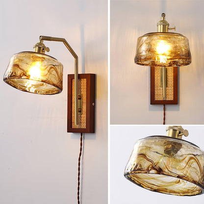 Rafi Wall Lamp Set | Bamboo, Glass & Brass | Green & Cognac