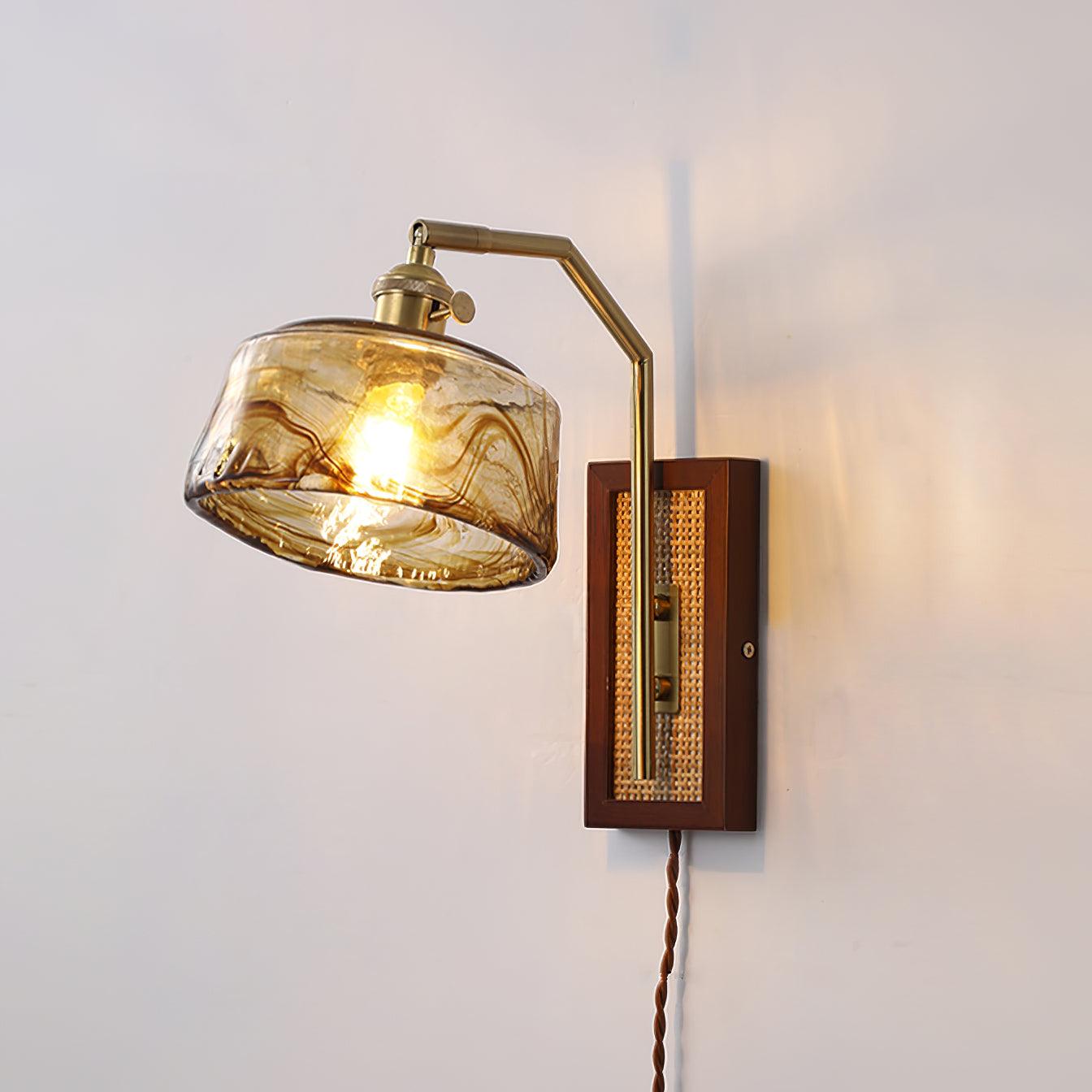 Rafi Wall Lamp Set | Bamboo, Glass & Brass | Green & Cognac