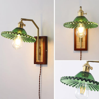 Rafi Wall Lamp Set | Bamboo, Glass & Brass | Green & Cognac