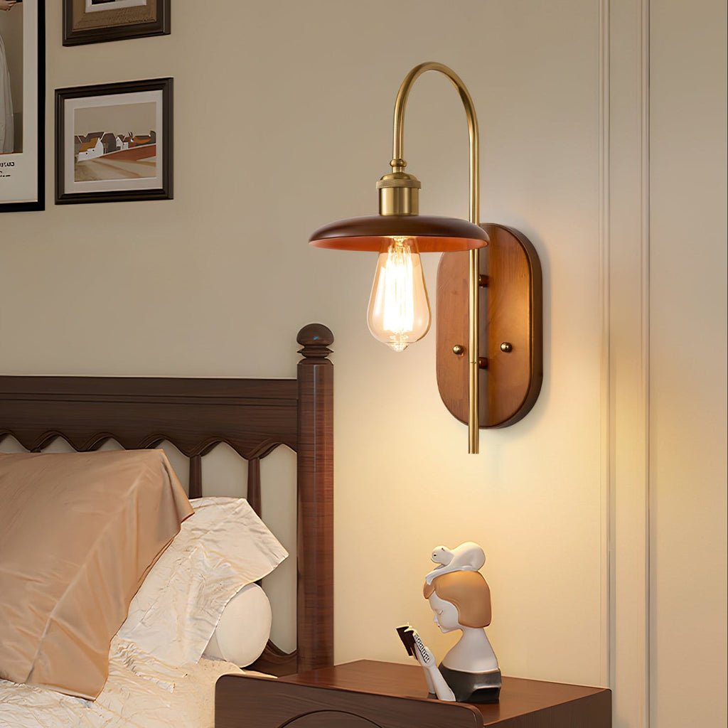 Rafi Wall Light | Brass & Walnut Wood | Retro Design