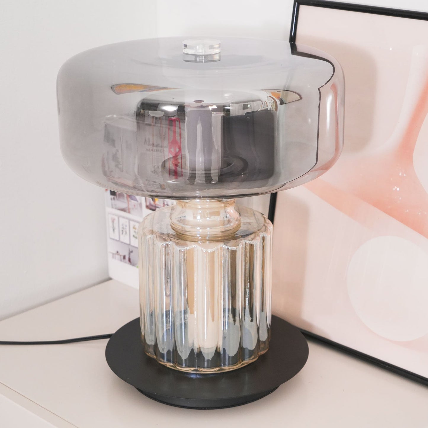Hand Blown Glass Table Lamp | Smoky Gray Finish | Two Sizes Available