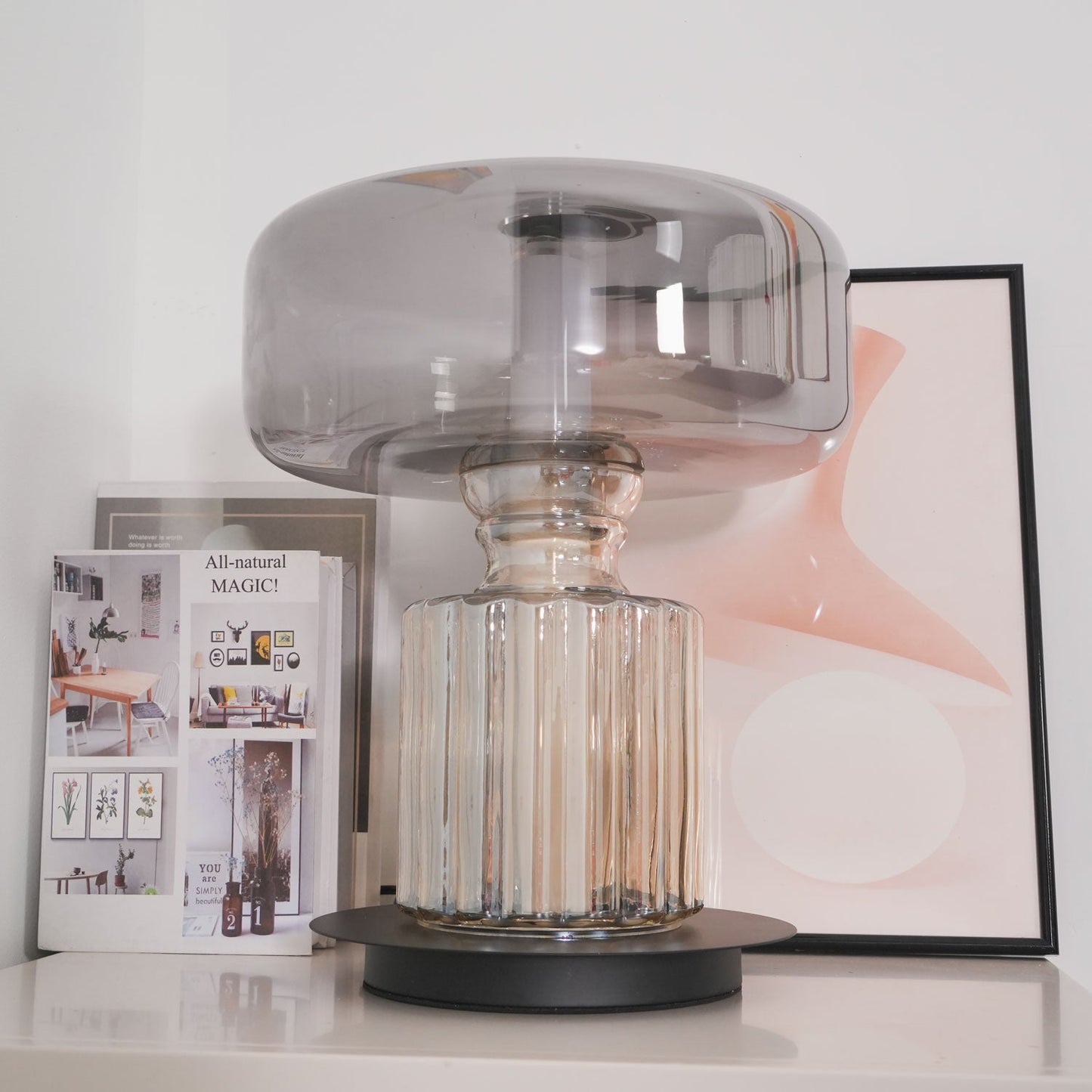 Hand Blown Glass Table Lamp | Smoky Gray Finish | Two Sizes Available