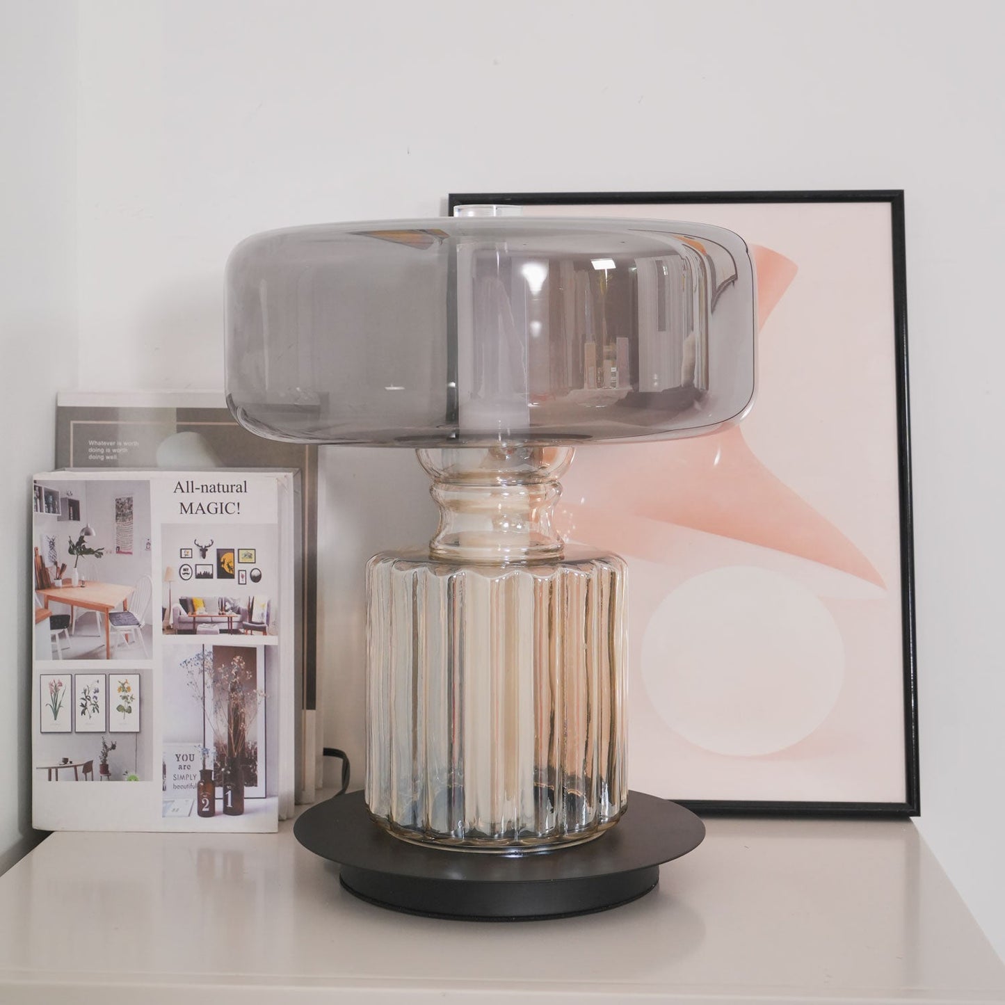 Hand Blown Glass Table Lamp | Smoky Gray Finish | Two Sizes Available