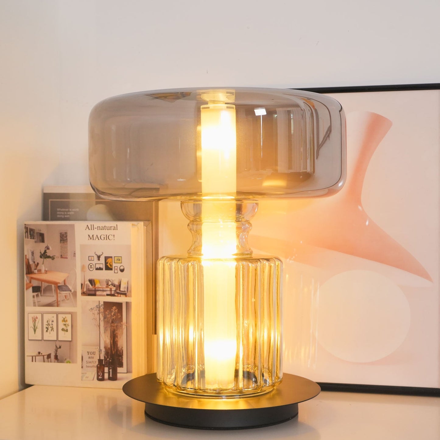 Hand Blown Glass Table Lamp | Smoky Gray Finish | Two Sizes Available