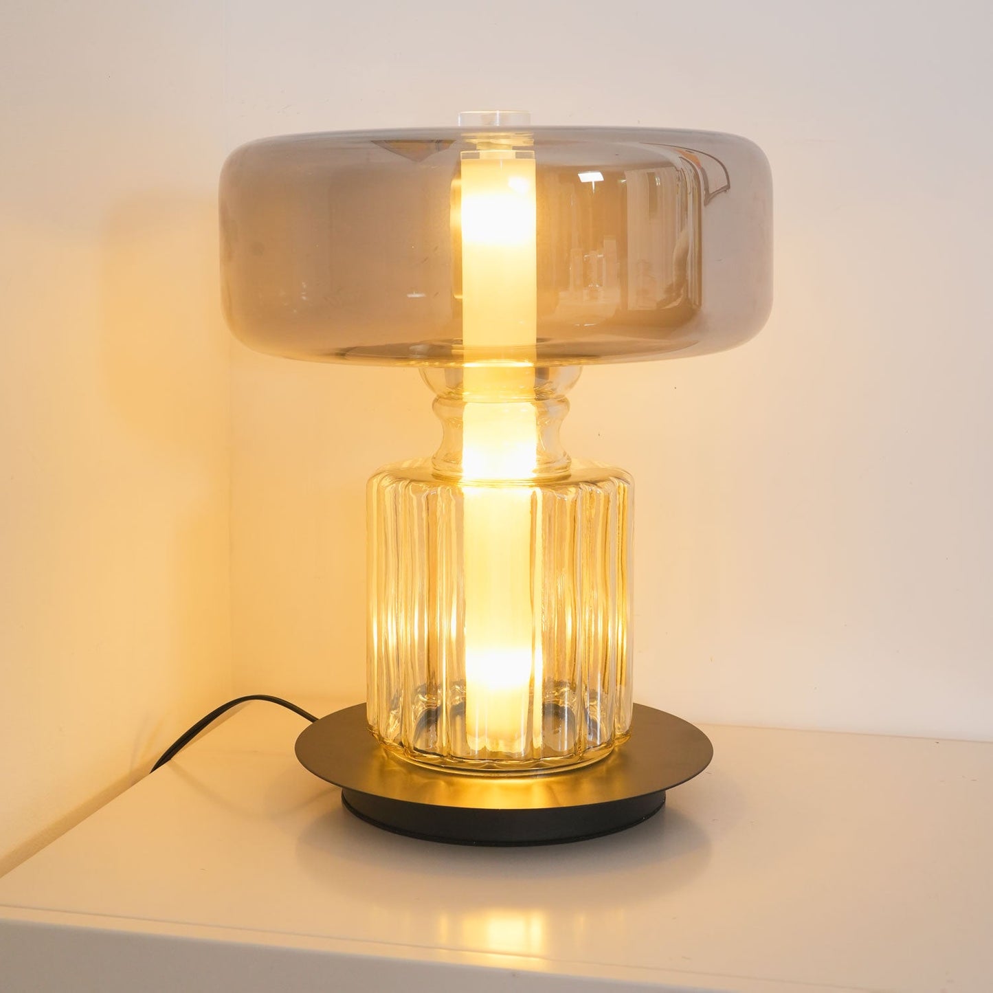 Hand Blown Glass Table Lamp | Smoky Gray Finish | Two Sizes Available