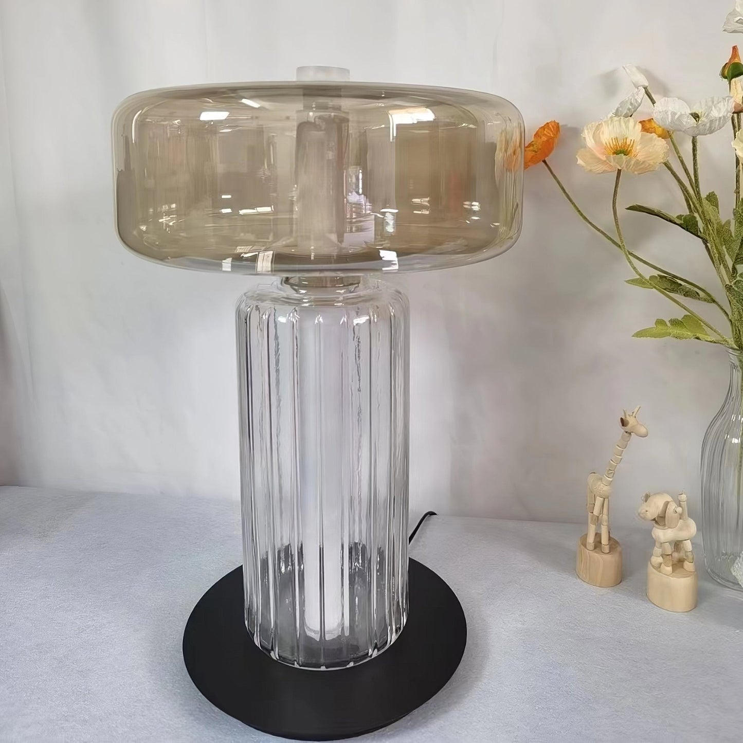 Hand Blown Glass Table Lamp | Smoky Gray Finish | Two Sizes Available