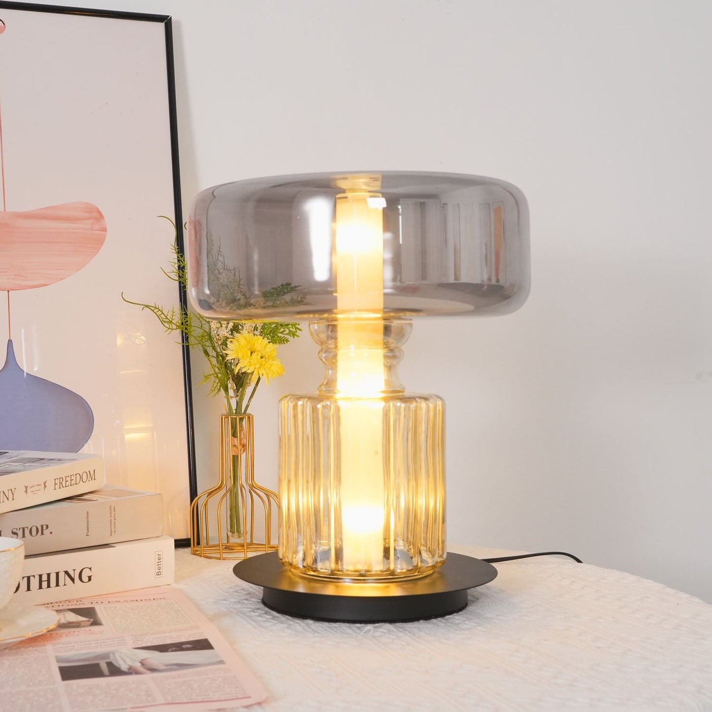 Hand Blown Glass Table Lamp | Smoky Gray Finish | Two Sizes Available