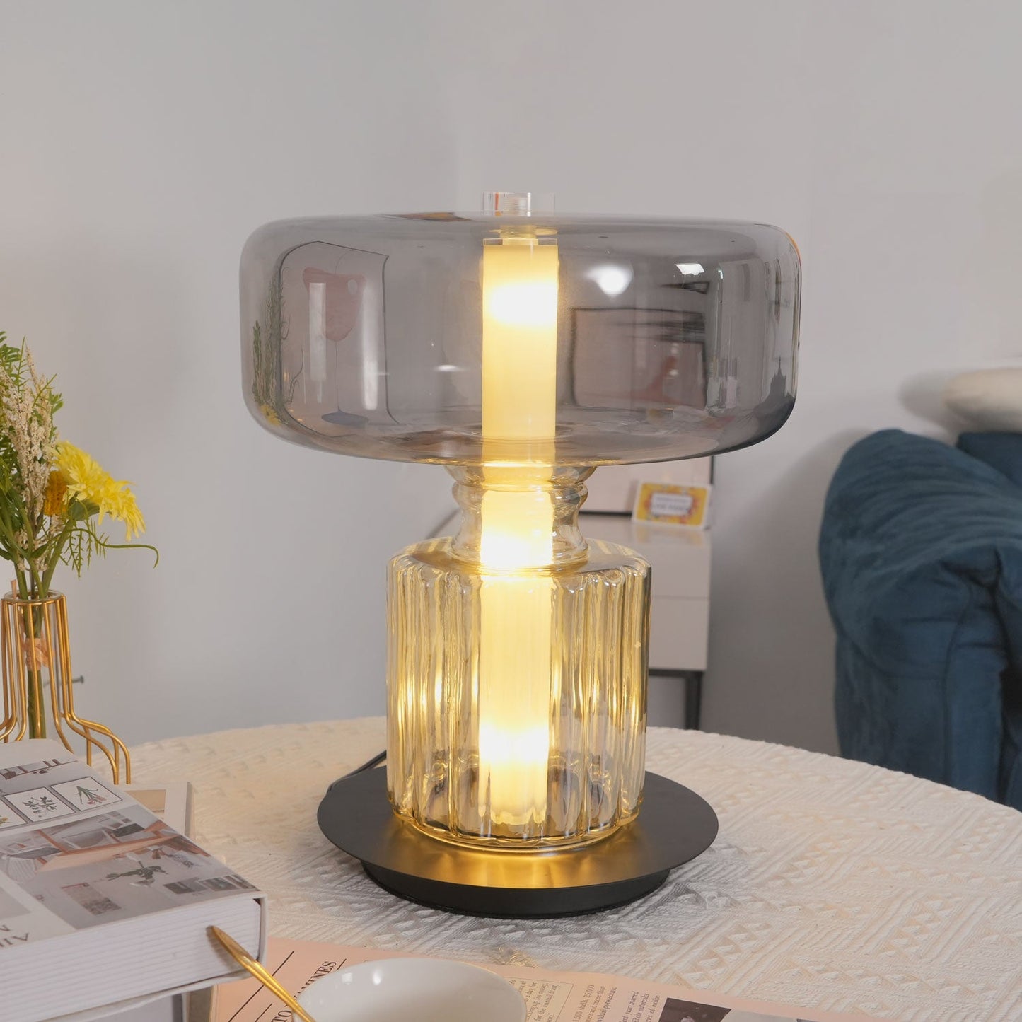 Hand Blown Glass Table Lamp | Smoky Gray Finish | Two Sizes Available