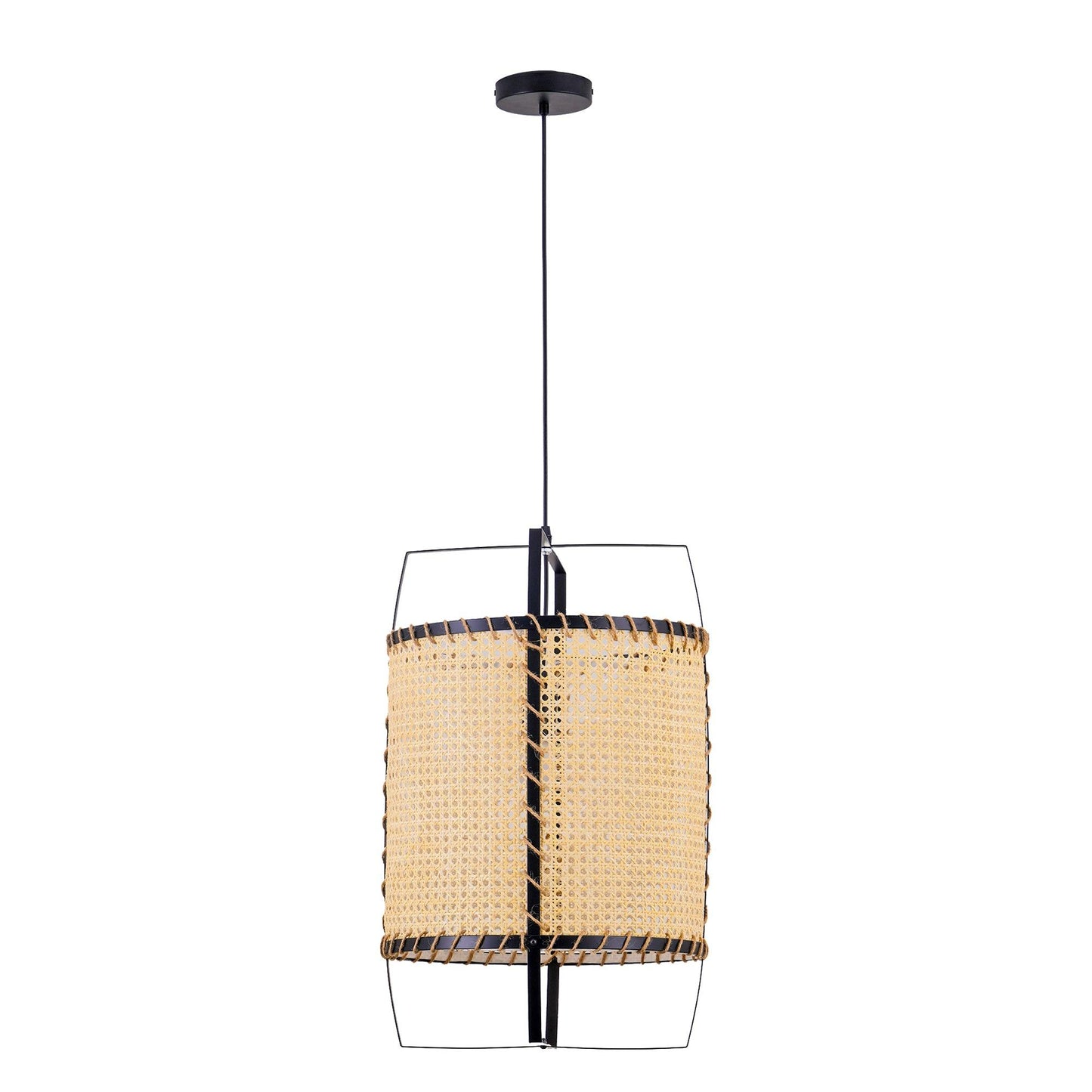 Rattan Cane Pendant Light | Handmade Metal Frame | Black, 40cm Diameter
