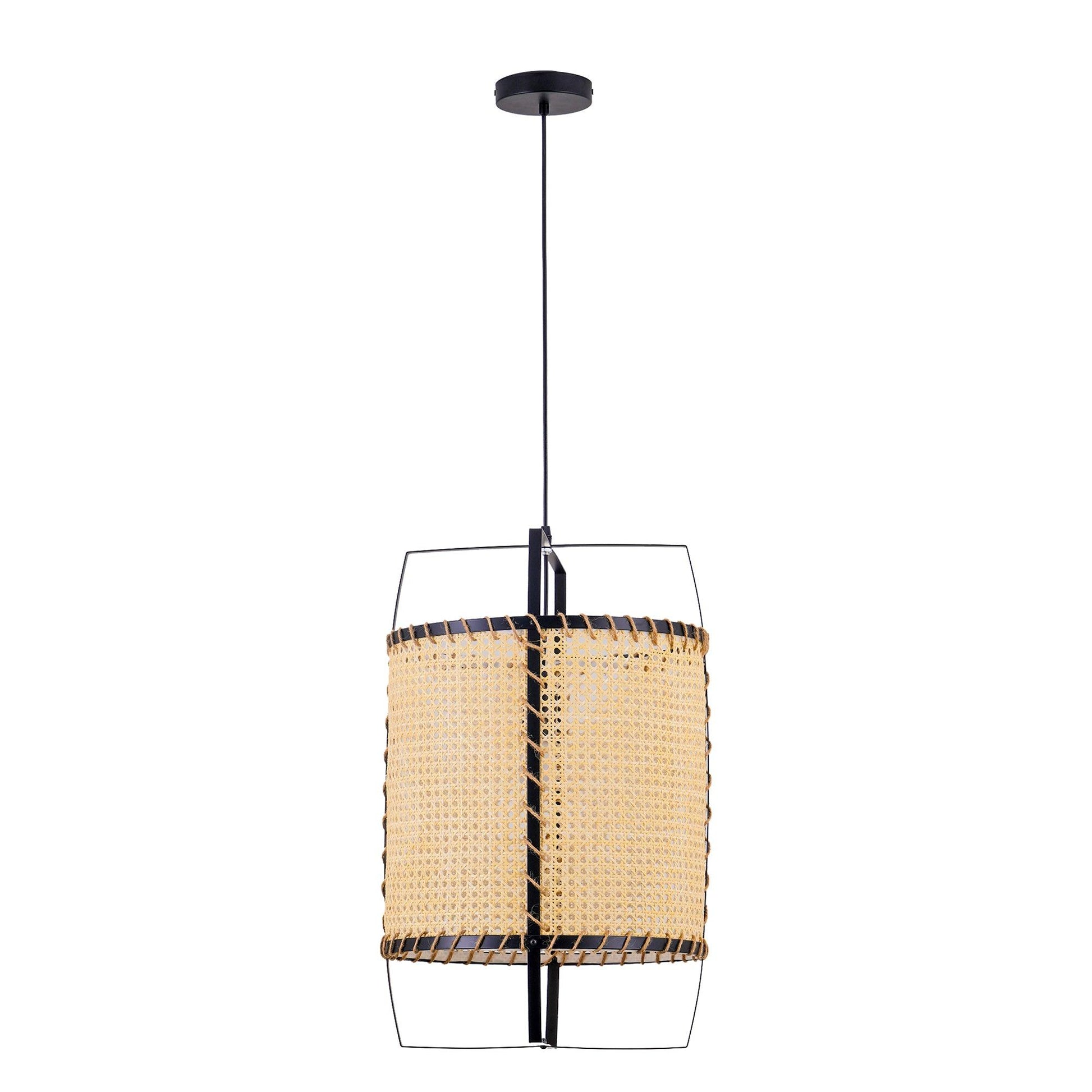 Rattan Cane Pendant Light | Handmade Metal Frame | Black, 40cm Diameter