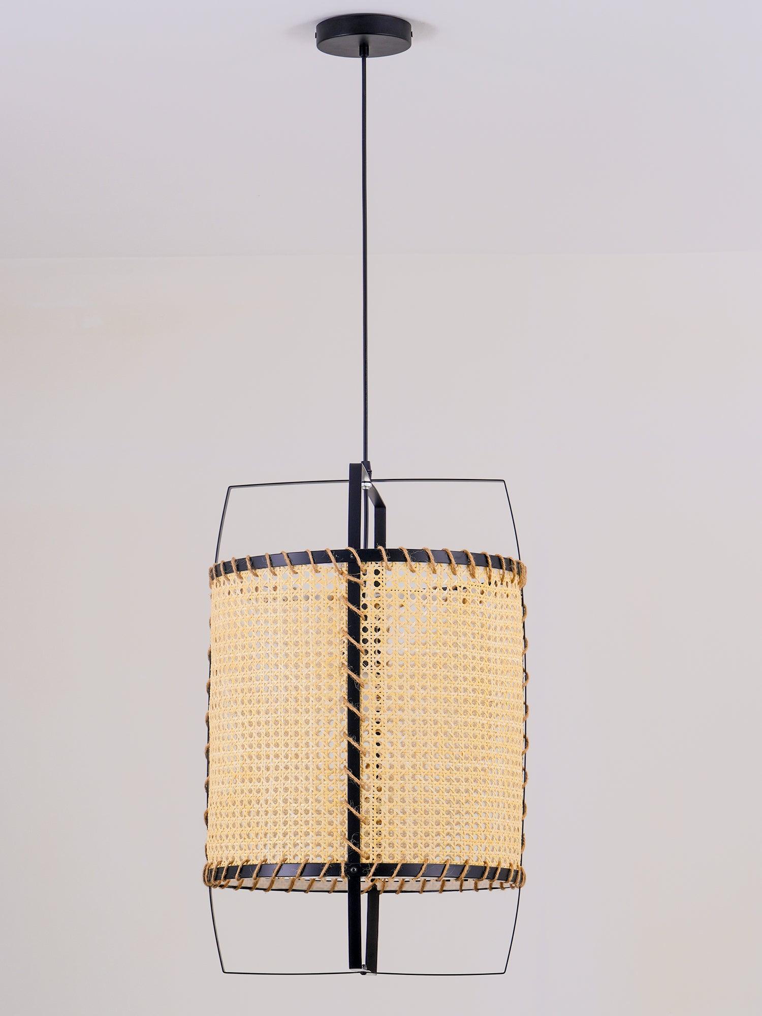 Rattan Cane Pendant Light | Handmade Metal Frame | Black, 40cm Diameter