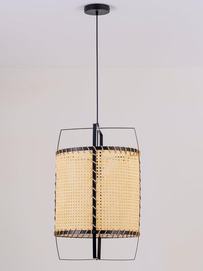 Rattan Cane Pendant Light | Handmade Metal Frame | Black, 40cm Diameter