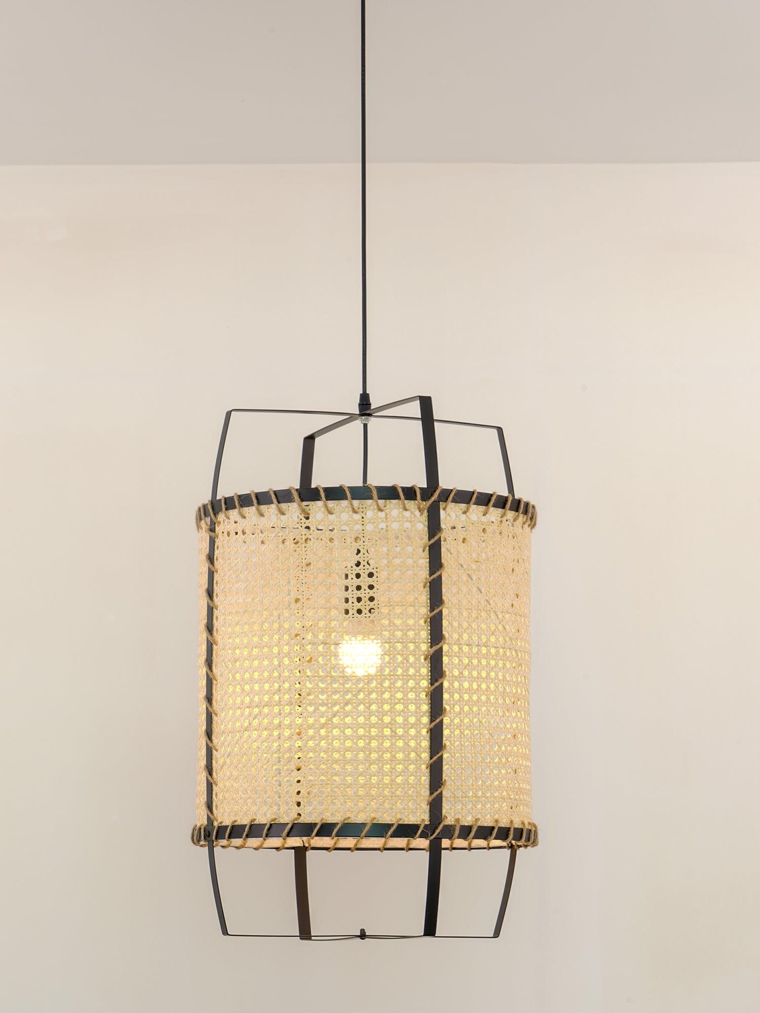 Rattan Cane Pendant Light | Handmade Metal Frame | Black, 40cm Diameter