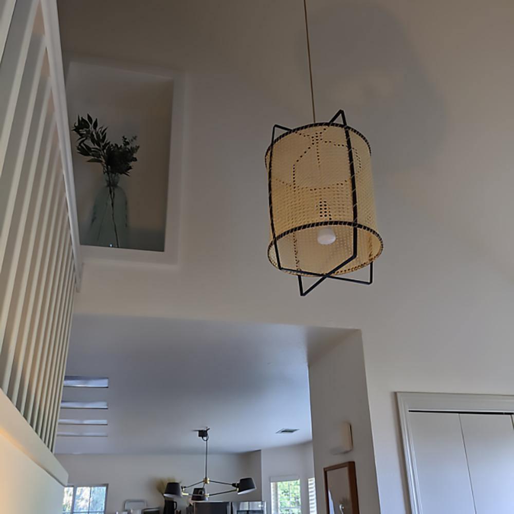 Rattan Cane Pendant Light | Handmade Metal Frame | Black, 40cm Diameter