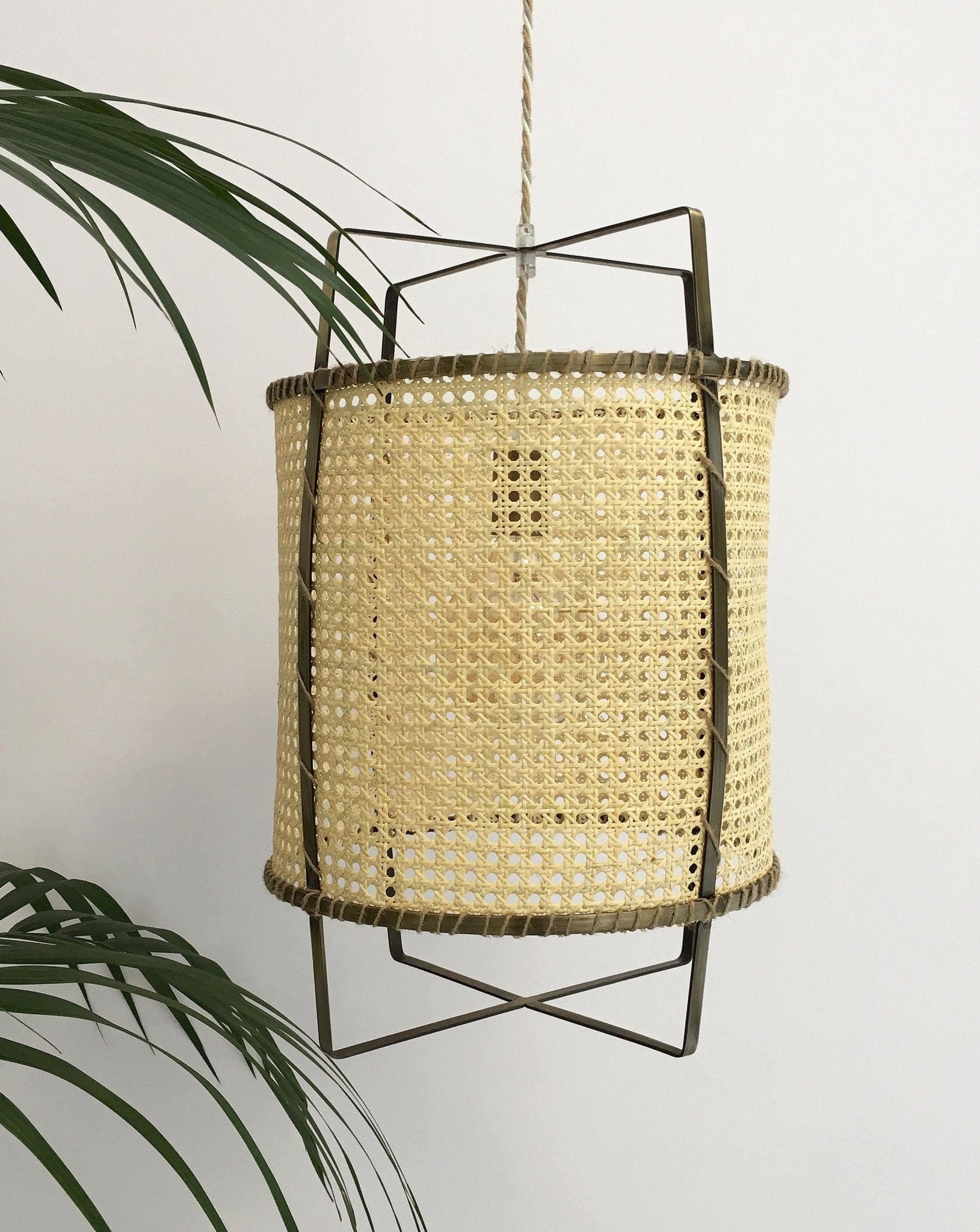 Rattan Cane Pendant Light | Handmade Metal Frame | Black, 40cm Diameter