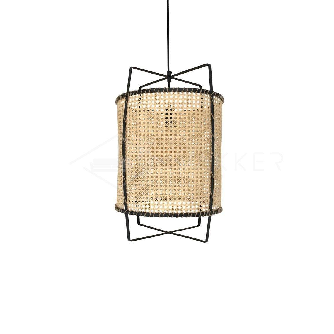 Rattan Cane Pendant Light | Handmade Metal Frame | Black, 40cm Diameter