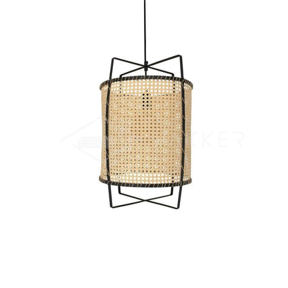 Rattan Cane Pendant Light | Handmade Metal Frame | Black, 40cm Diameter