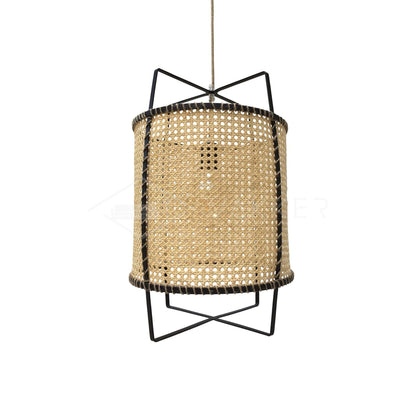 Rattan Cane Pendant Light | Handmade Metal Frame | Black, 40cm Diameter