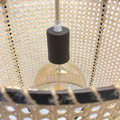 Rattan Cane Pendant Light | Handmade Metal Frame | Black, 40cm Diameter