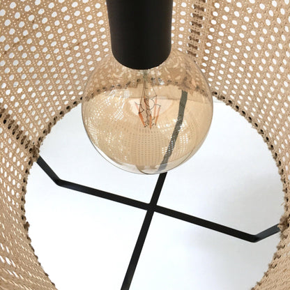 Rattan Cane Pendant Light | Handmade Metal Frame | Black, 40cm Diameter