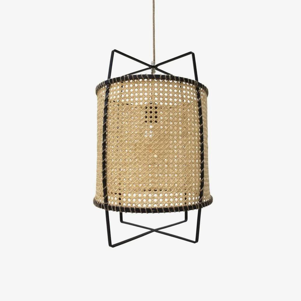 Rattan Cane Pendant Light | Handmade Metal Frame | Black, 40cm Diameter