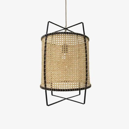 Rattan Cane Pendant Light | Handmade Metal Frame | Black, 40cm Diameter