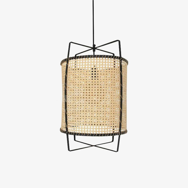 Rattan Cane Pendant Light | Handmade Metal Frame | Black, 40cm Diameter