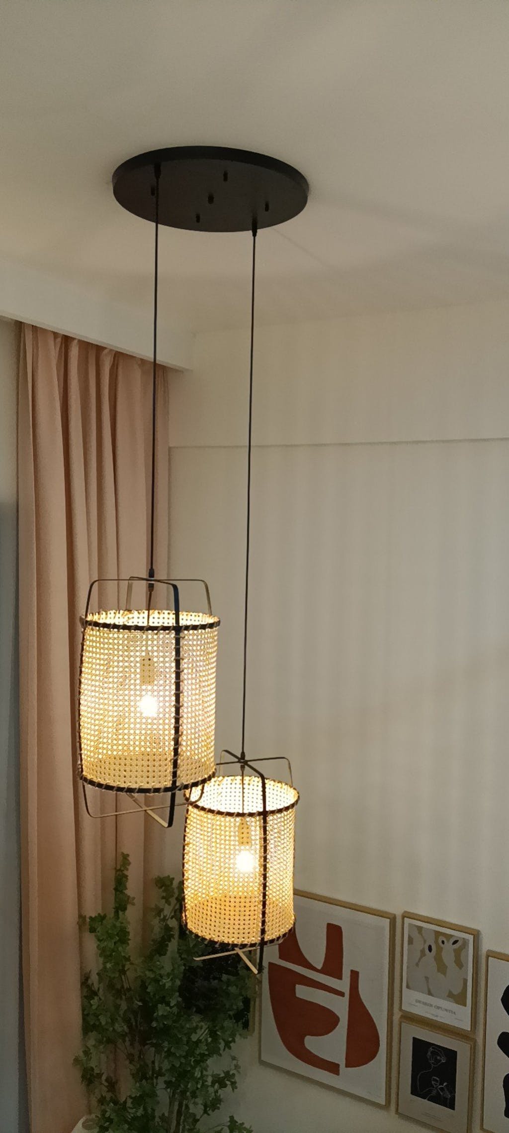 Rattan Cane Pendant Light | Handmade Metal Frame | Black, 40cm Diameter